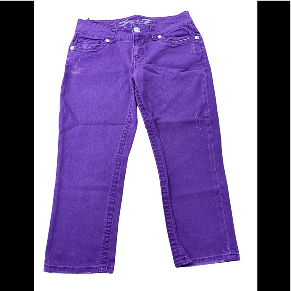 Seven7 Women's Purple Denim Distressed Cropped Stretch Capris Jeans 10 Petite - Picture 10 of 11